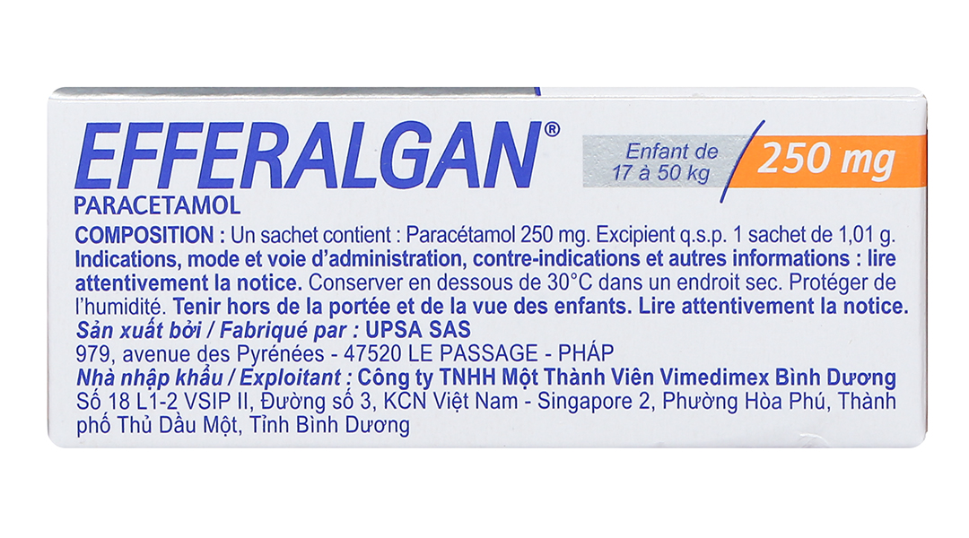 Bột sủi Efferalgan 250mg giảm đau, hạ sốt