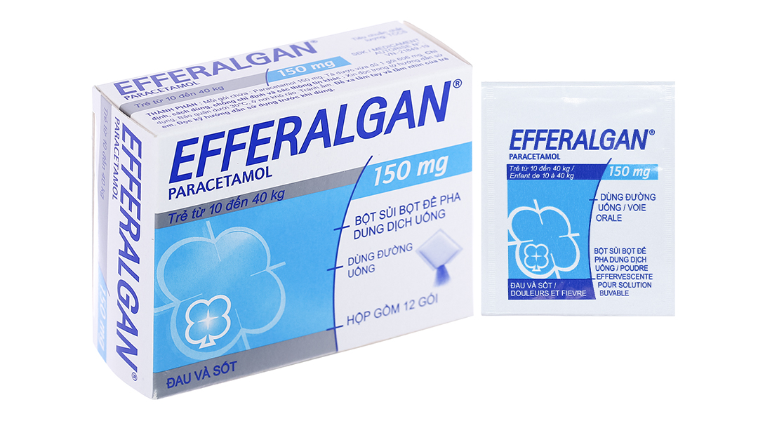 Bột sủi Efferalgan 150mg giảm đau từ nhẹ đến vừa, hạ sốt