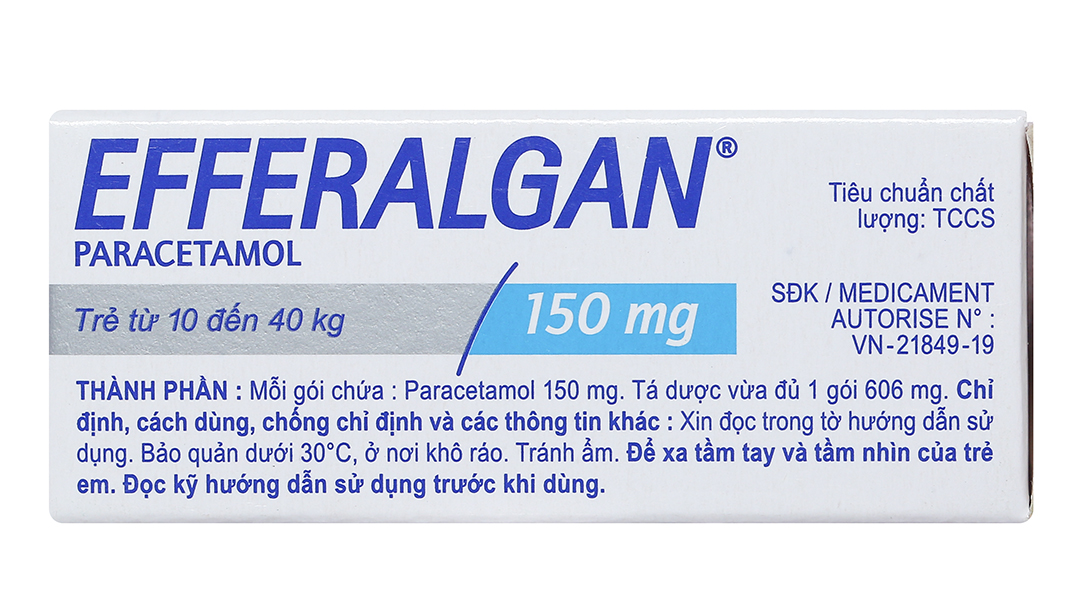 Bột sủi Efferalgan 150mg giảm đau từ nhẹ đến vừa, hạ sốt