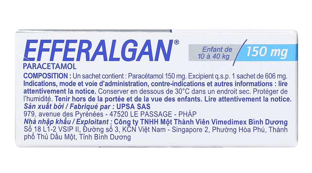 Bột sủi Efferalgan 150mg giảm đau từ nhẹ đến vừa, hạ sốt