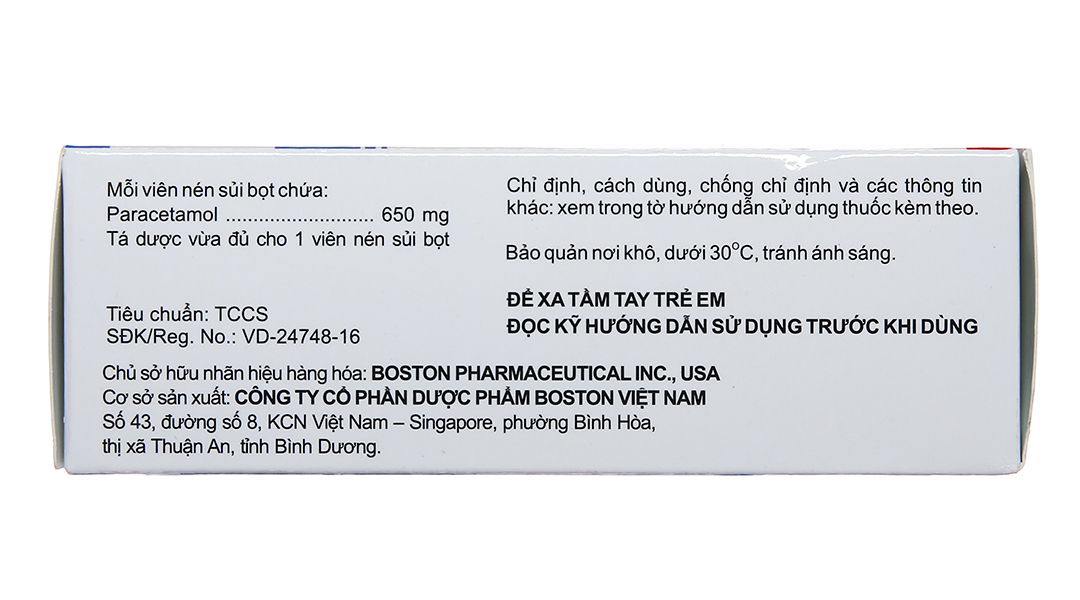 Viên sủi Effer-Paralmax Extra 650mg giảm đau, hạ sốt từ nhẹ đến vừa