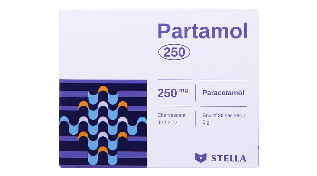 Cốm sủi Partamol 250 giảm cơn đau và sốt từ nhẹ đến vừa