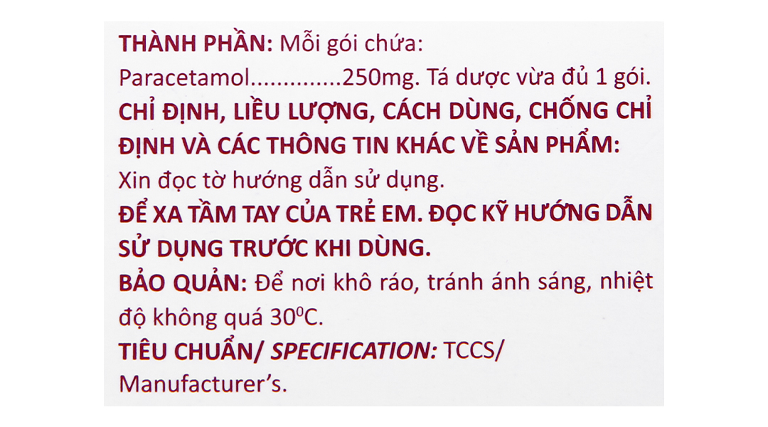 Bột pha hỗn dịch uống Glotadol 250 giảm đau, hạ sốt do cảm cúm