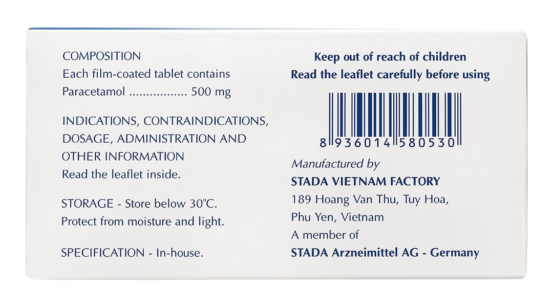 Paracetamol Stada 500mg giảm đau, hạ sốt