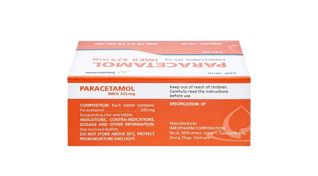 Paracetamol Imex 325mg giảm nhức đầu, nhức răng, đau nhức bắp thịt