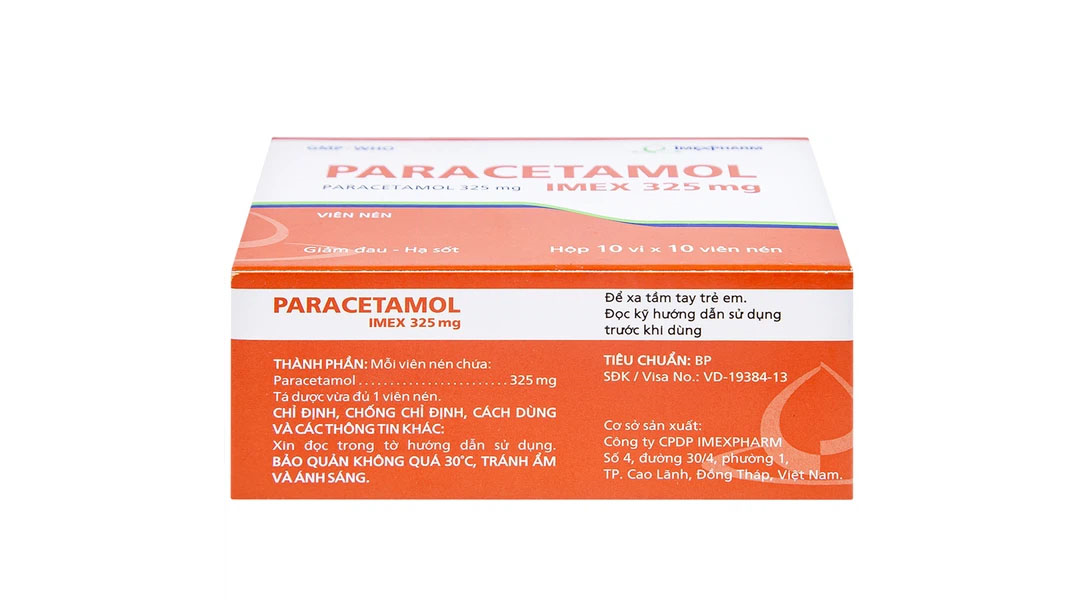 Paracetamol Imex 325mg giảm nhức đầu, nhức răng, đau nhức bắp thịt