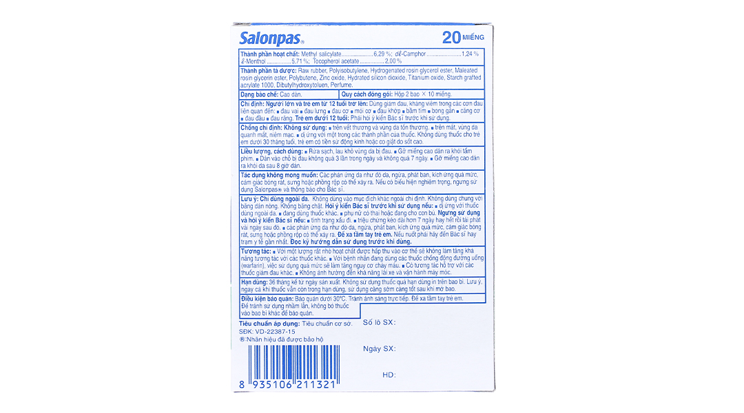 Cao dán Salonpas giảm đau, kháng viêm cơ xương