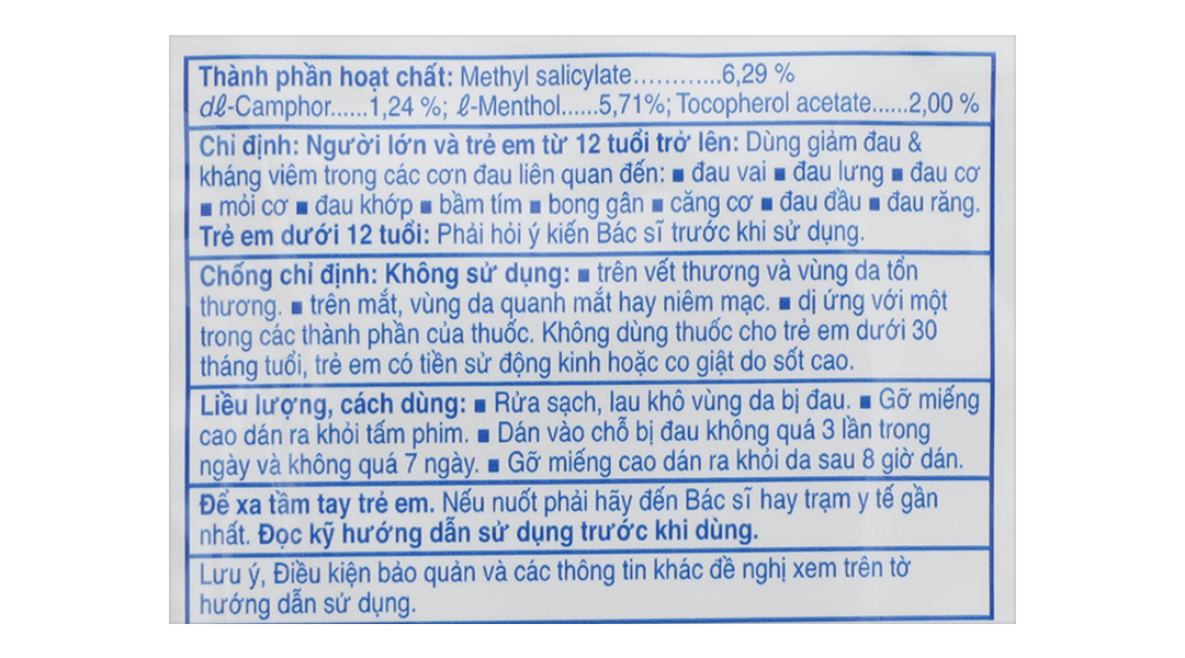 Cao dán Salonpas giúp giảm đau, kháng viêm