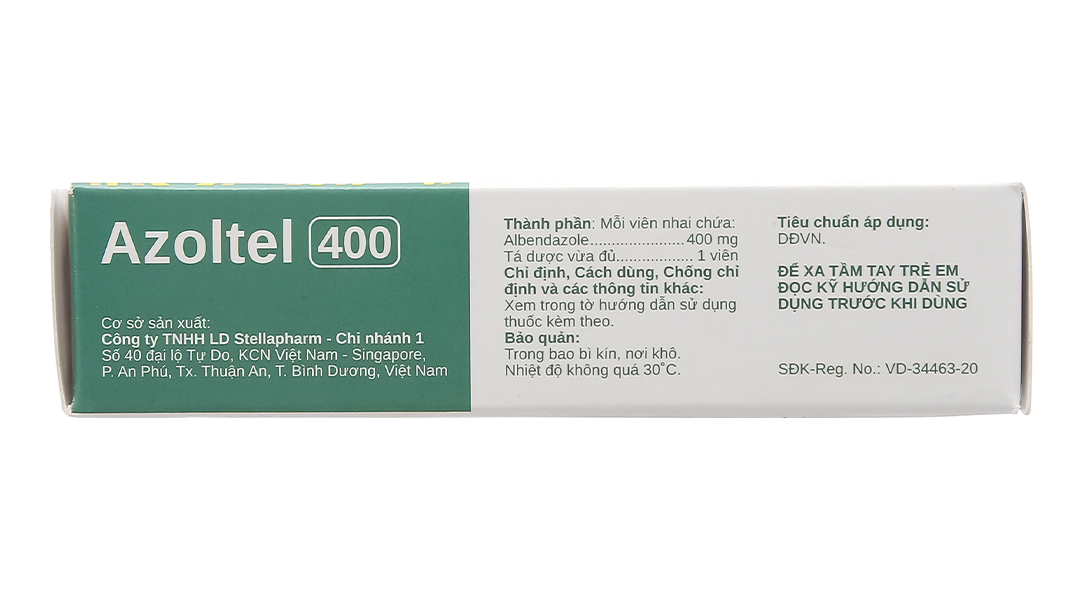 Viên nhai Azoltel 400 trị ấu trùng sán lợn, nang sán chó