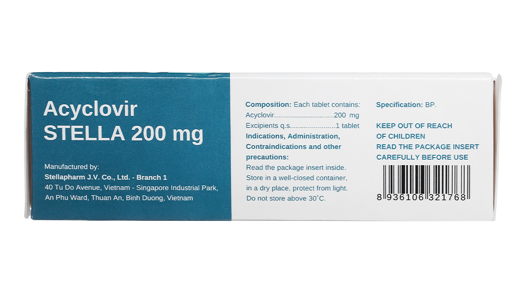 Acyclovir Stella 200mg thuốc kháng virus Herpes simplex