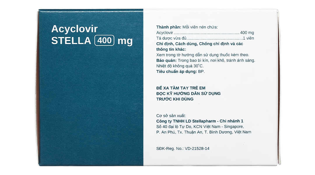 Acyclovir STELLA 400mg trị nhiễm Herpes simplex trên da và màng nhầy