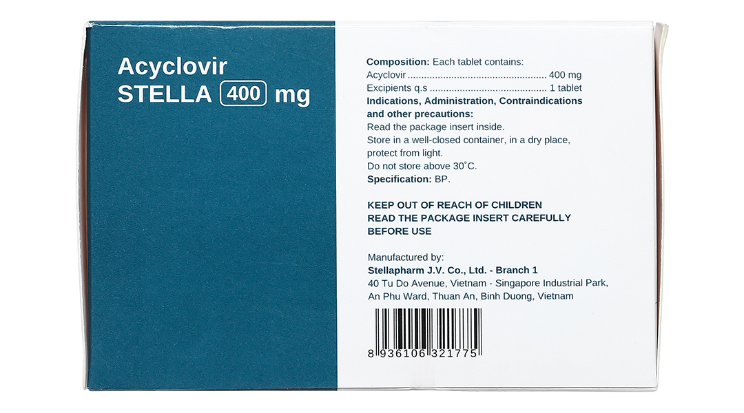 Acyclovir STELLA 400mg trị nhiễm Herpes simplex trên da và màng nhầy