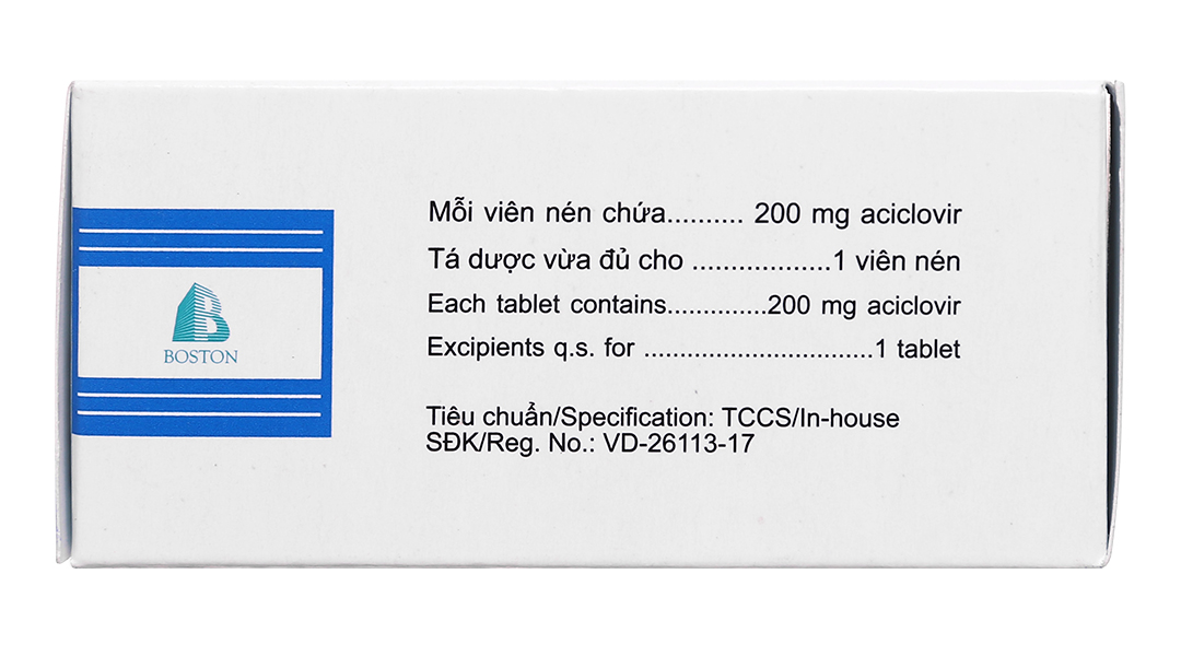 Acyclovir Boston 200 phòng và trị nhiễm virus Herpes