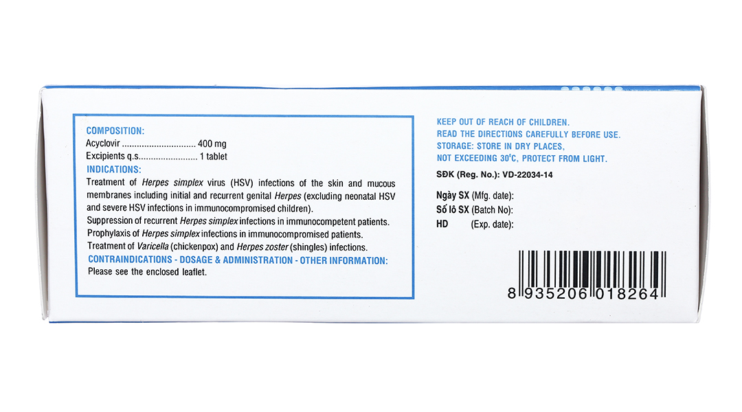 Medskin Clovir 400 phòng và trị nhiễm Herpes simplex