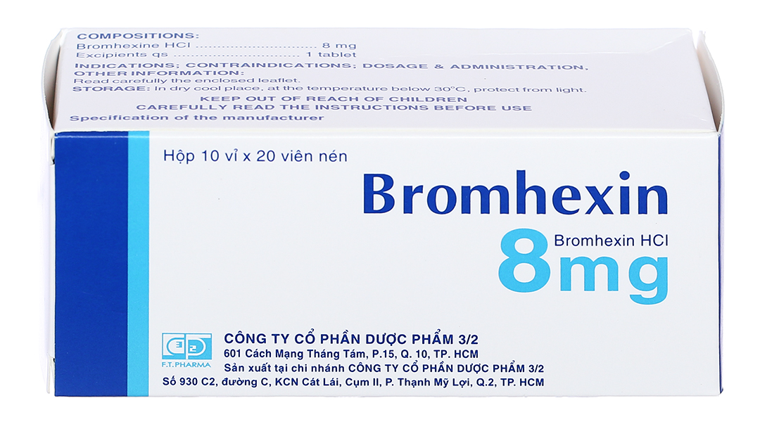 Bromhexin F.T Pharma 8mg trị rối loạn tiết dịch phế quản