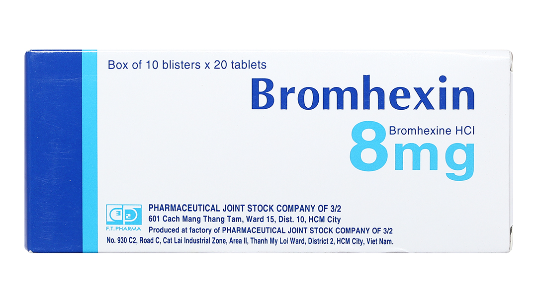 Bromhexin F.T Pharma 8mg trị rối loạn tiết dịch phế quản