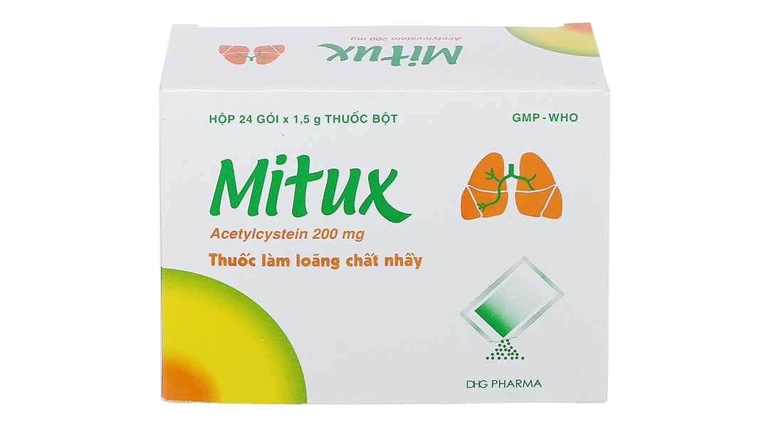 Thuốc bột Mitux 200mg làm tan đàm trong bệnh lý hô hấp