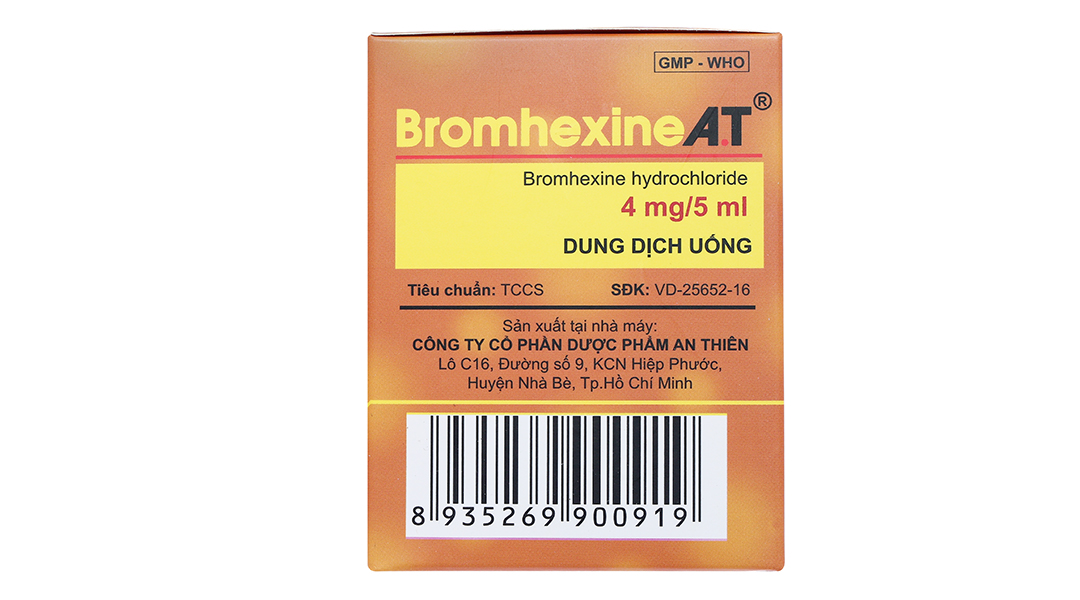 Dung dịch uống Bromhexine A.T 4mg/5ml loãng đàm trong bệnh lý hô hấp