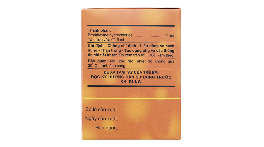 Dung dịch uống Bromhexine A.T 4mg/5ml loãng đàm trong bệnh lý hô hấp