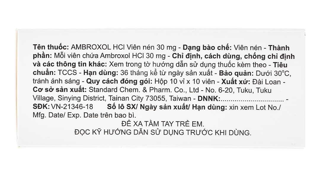 Ambroxol HCl Tablets 30mg long đờm, tiêu nhầy, trị bệnh đường hô hấp