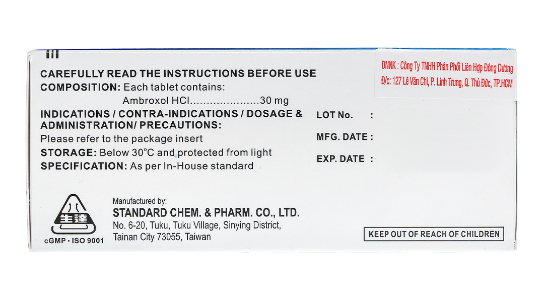 Ambroxol HCl Tablets 30mg long đờm, tiêu nhầy, trị bệnh đường hô hấp