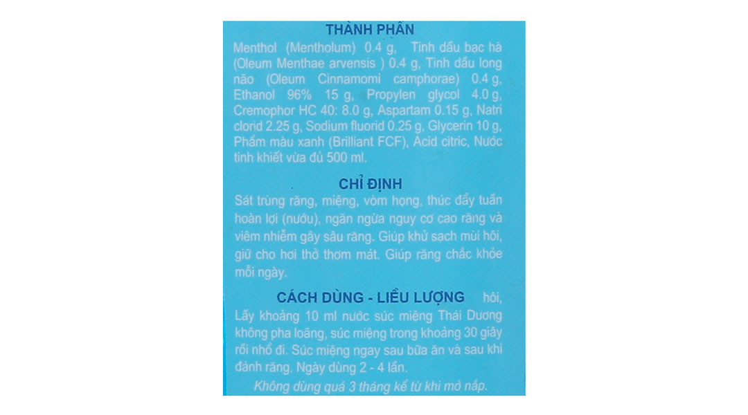 Nước súc miệng Thái Dương hương bạc hà chống sâu răng