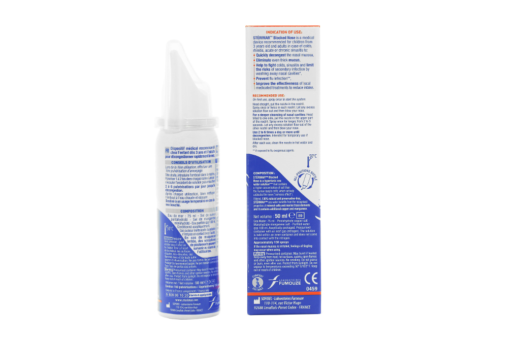 Dung dịch xịt mũi Sterimar Blocked Nose hỗ trợ giảm viêm mũi
