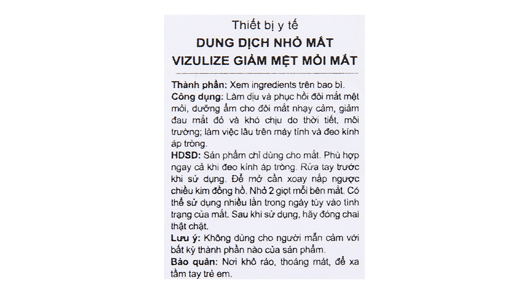 Dung dịch nhỏ mắt Vizulize Tired giúp làm dịu và phục hồi mắt mệt mỏi