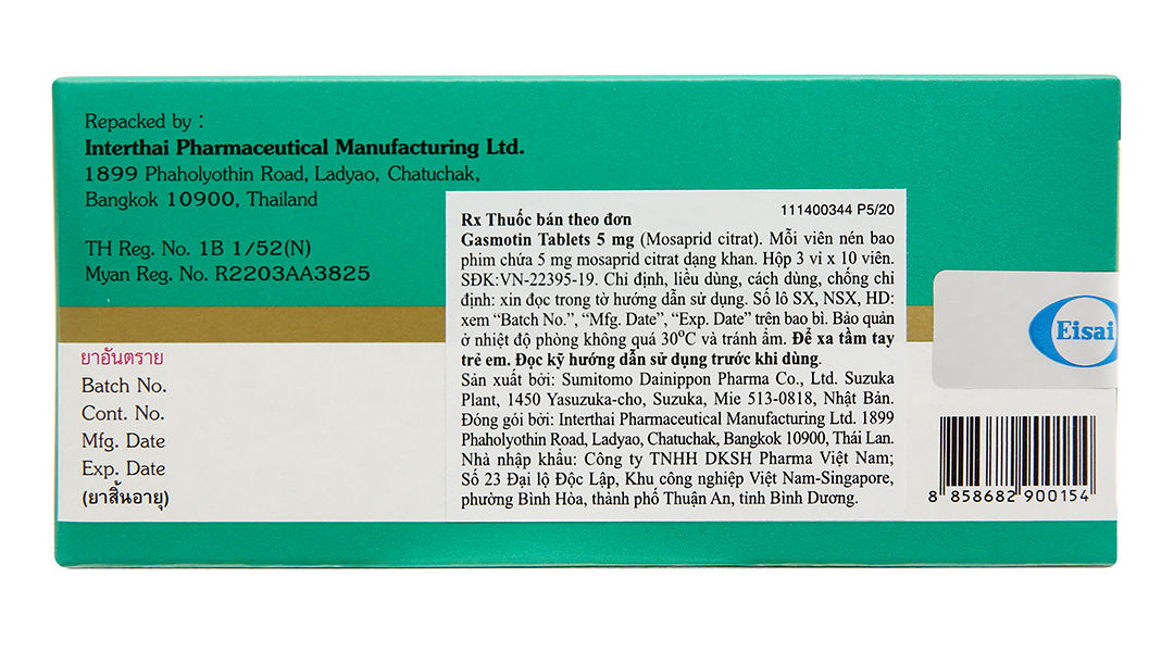 Gasmotin 5mg trị triệu chứng dạ dày - ruột