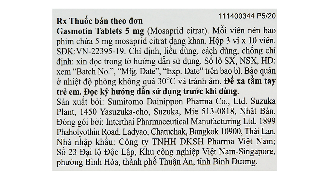 Gasmotin 5mg trị triệu chứng dạ dày - ruột