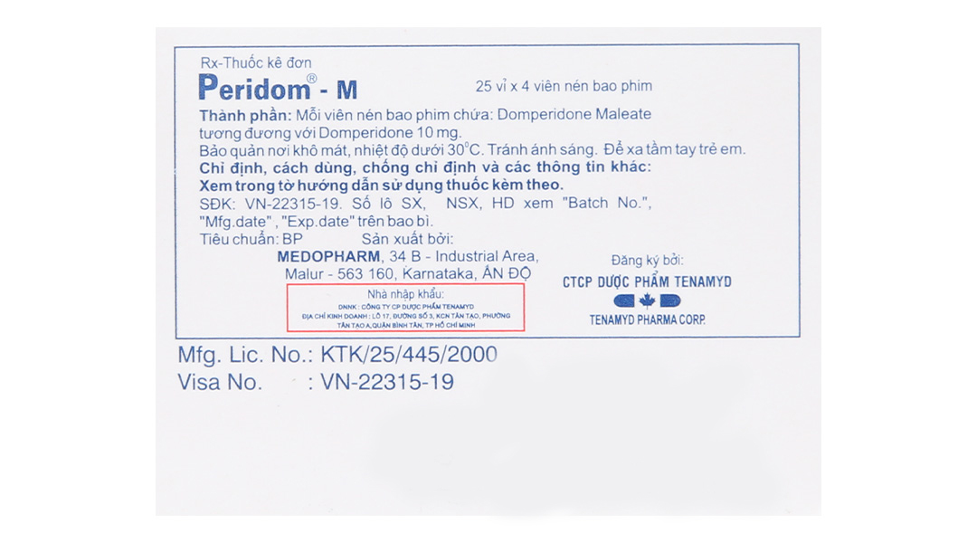 Peridom - M 10mg trị chứng nôn và buồn nôn