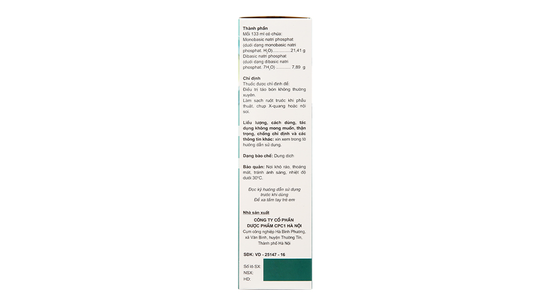 Dung dịch thụt trực tràng Golistin-enema trị táo bón