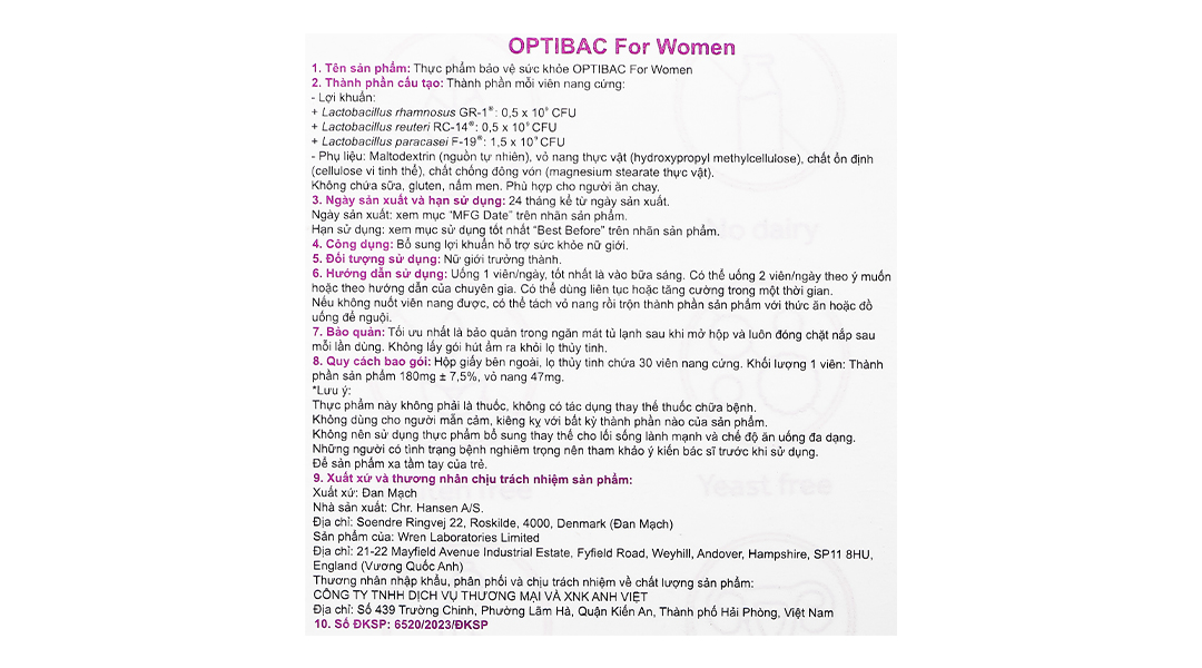 Thực phẩm bảo vệ sức khỏe Optibac For Women
