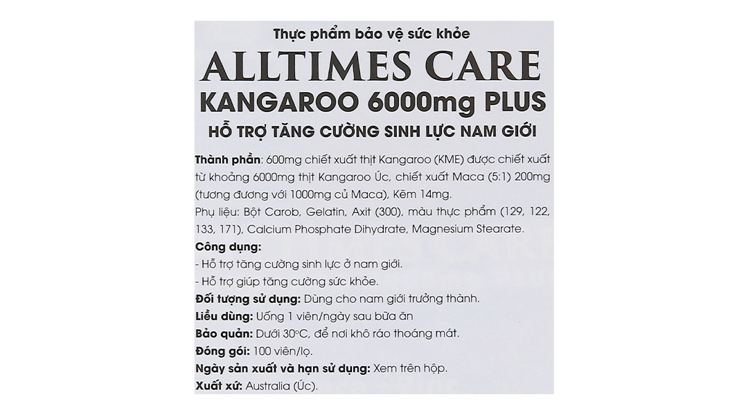 Viên Uống Tăng Cường Sinh Lý Nam Alltimes Care Kangaroo 6000mg Plus Hộp/100V
