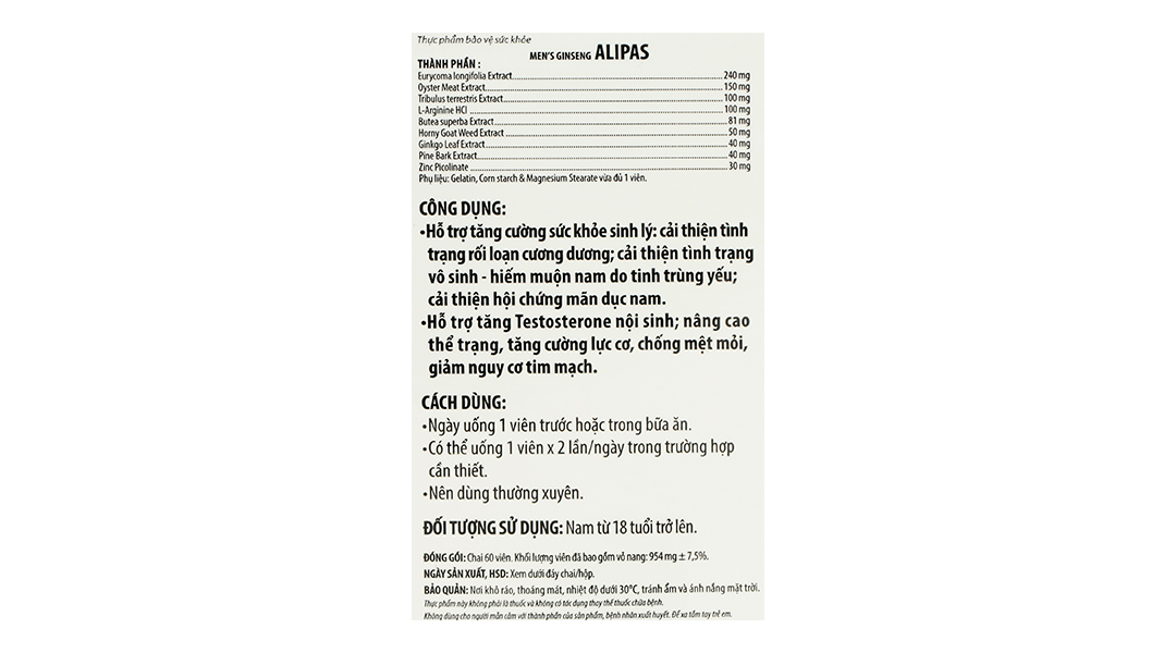 Thực phẩm bảo vệ sức khỏe Alipas Men's Ginseng