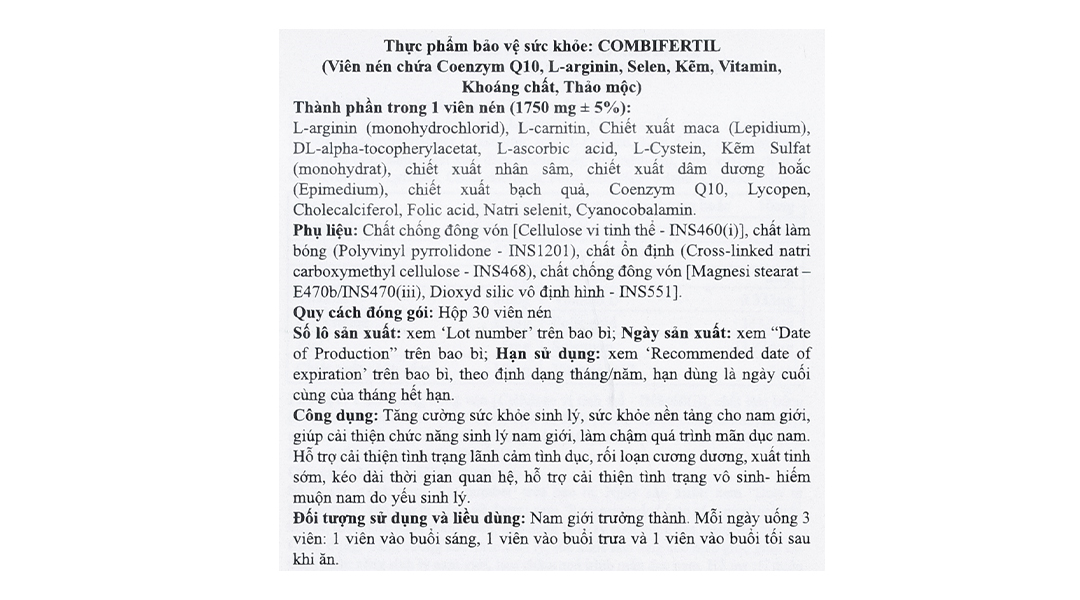 Thực phẩm bảo vệ sức khoẻ Combifertil