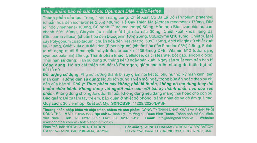 Optimum Dim + Bioperinre hỗ trợ cải thiện nội tiết tố estrogen