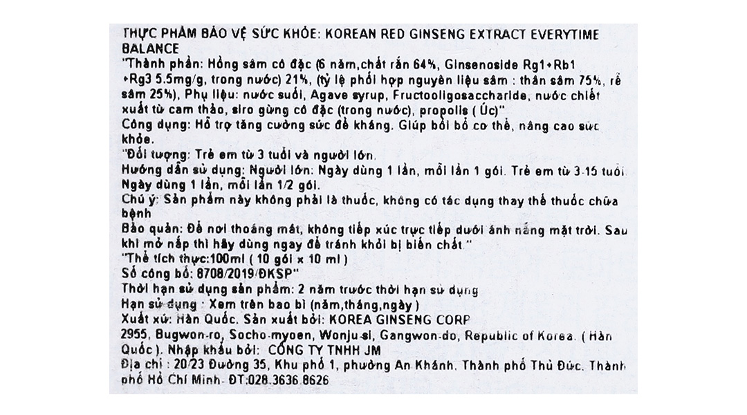 Thực phẩm bảo vệ sức khỏe Korean Red ginseng extract everytime balance