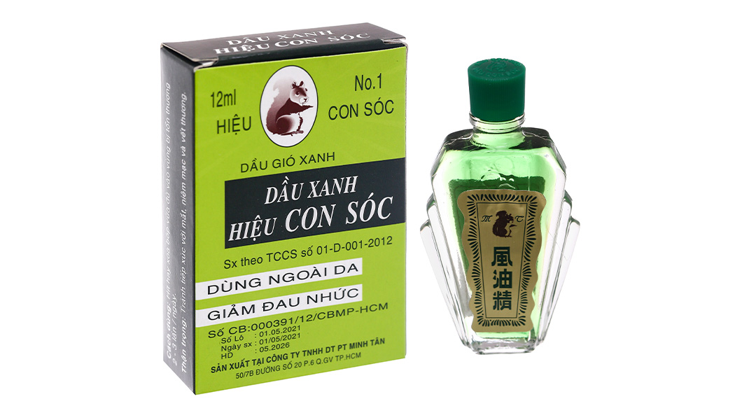 Dầu gió xanh hiệu Con Sóc giảm nhức đầu, đau bụng