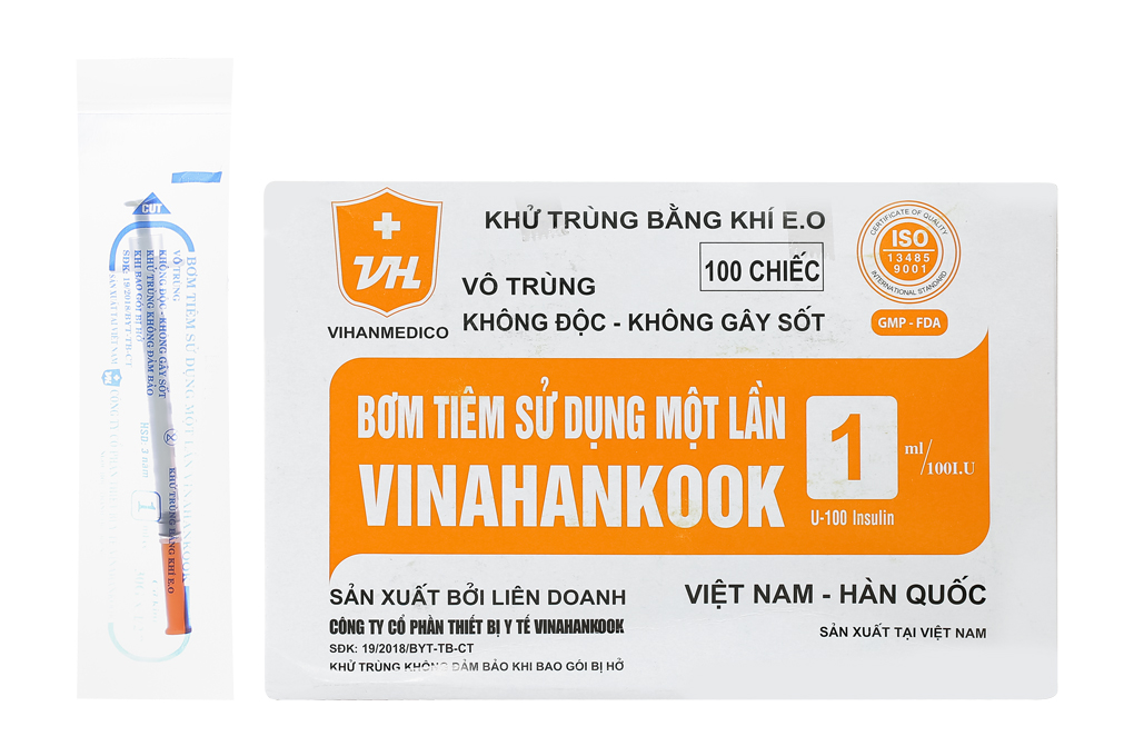 Bơm kim tiêm Insulin Vinahankook (1ml/100IU)