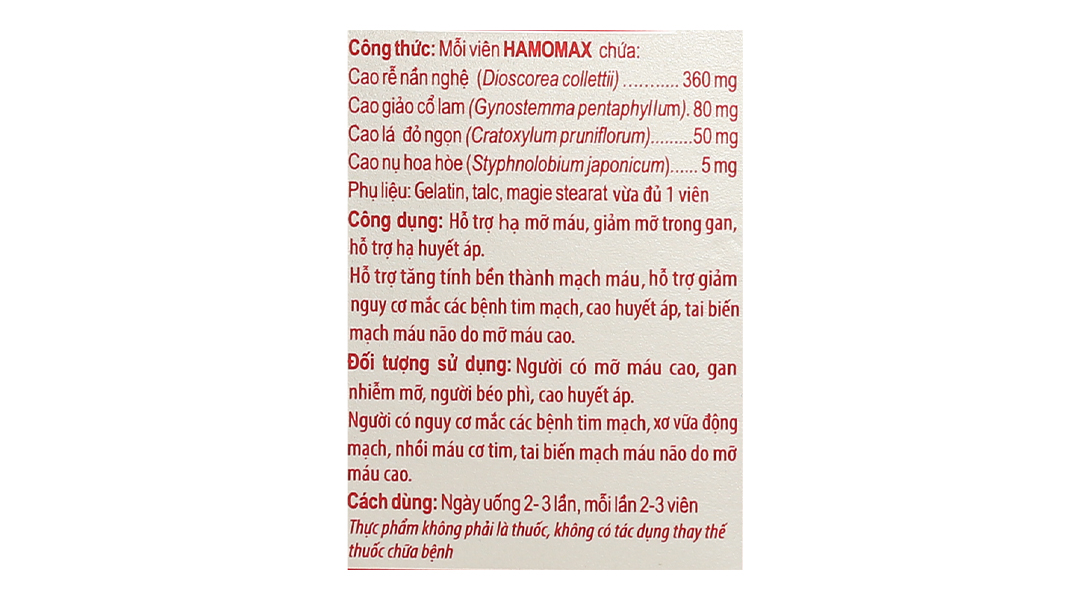 Hamomax hỗ trợ giảm mỡ máu, bền thành mạch