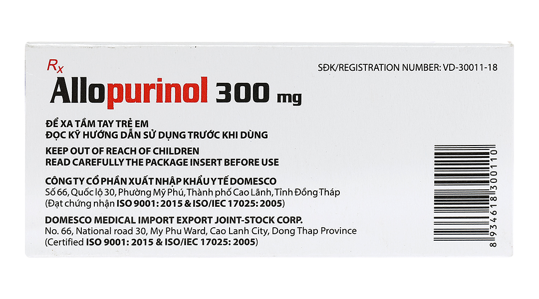 Allopurinol Domesco 300mg trị gout mãn tính, sỏi thận