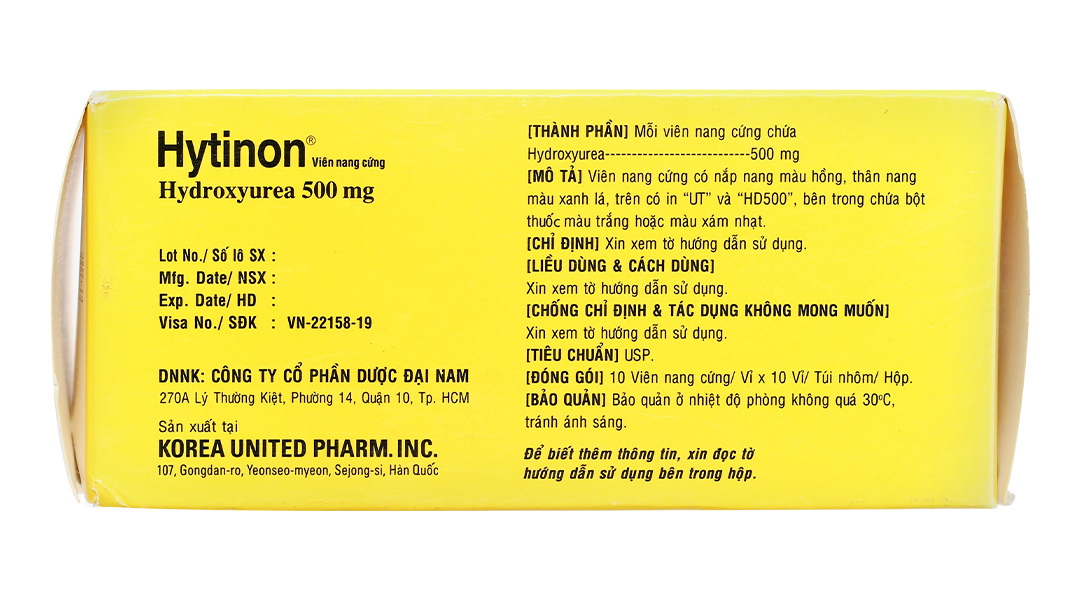 Hytinon 500mg chỉ định điều trị bạch cầu mạn tính dòng tủy