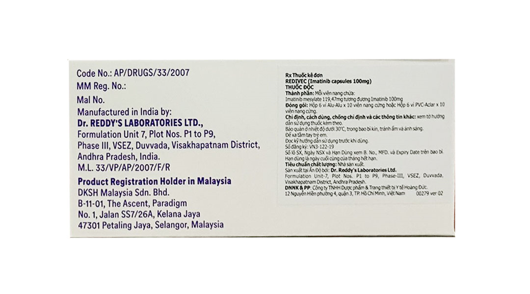 Redivec 100mg điều trị bệnh bạch cầu tủy mạn
