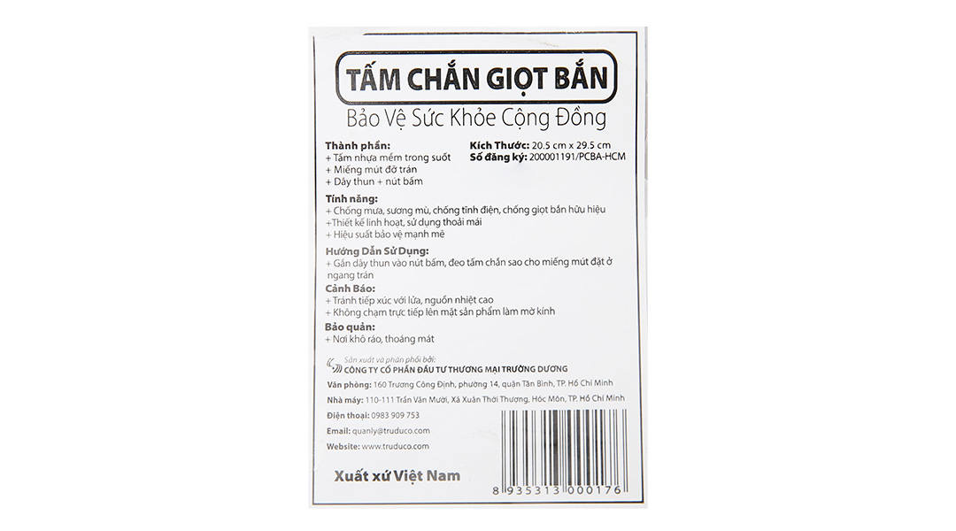 Tấm chắn giọt bắn Trường Dương (20.5cm x 29.5cm)