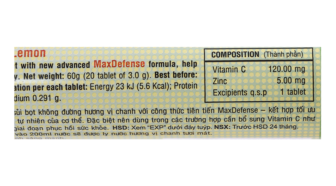 Plusssz Max Vitamin C Chanh Gold + Zinc Sủi Tube 20v