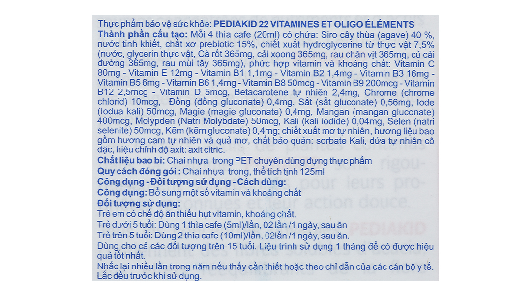 Siro Pediakid 22 Vitamines bổ sung vitamin tổng hợp cho bé