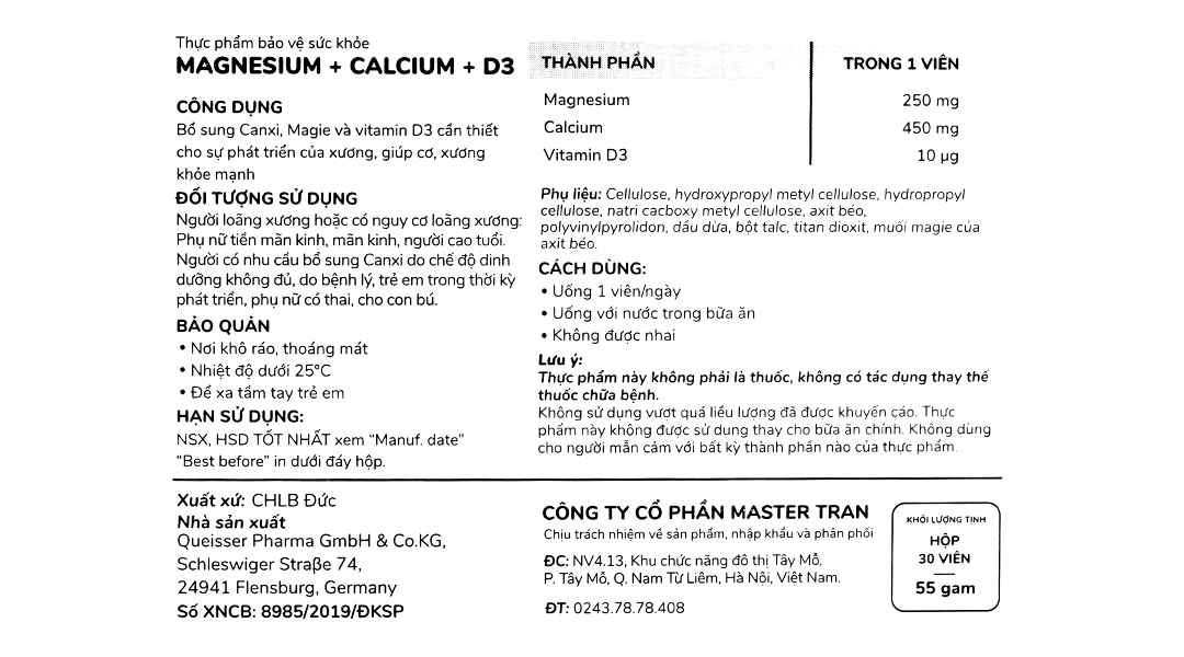 Doppelherz Aktiv Magnesium+Calcium+D3 hộp 30 viên