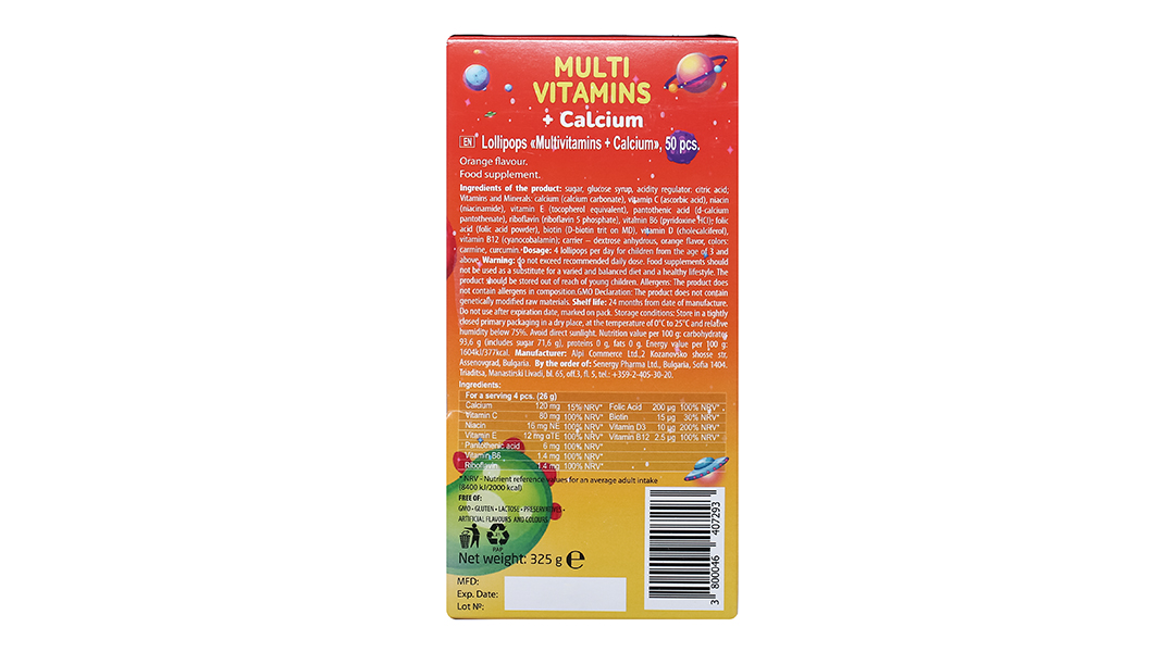 Dr.Frei Kẹo Mút Hương Cam Multivitamins + Calcium (Cái)