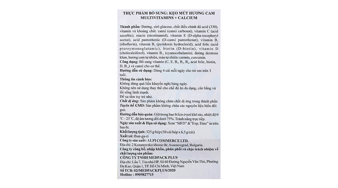 Dr.Frei Kẹo Mút Hương Cam Multivitamins + Calcium (Cái)